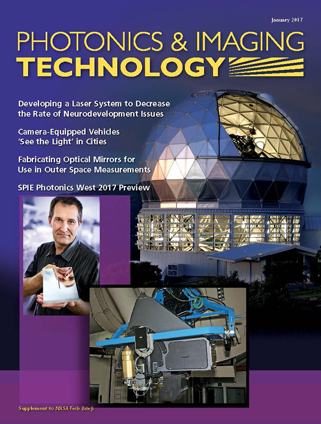 SMM designed the cover of Photonics & Imaging Technology to preview elements Precision Glass & Optics' feature article on "Fabricating Optical Mirrors for Use in Outer Space Measurements"