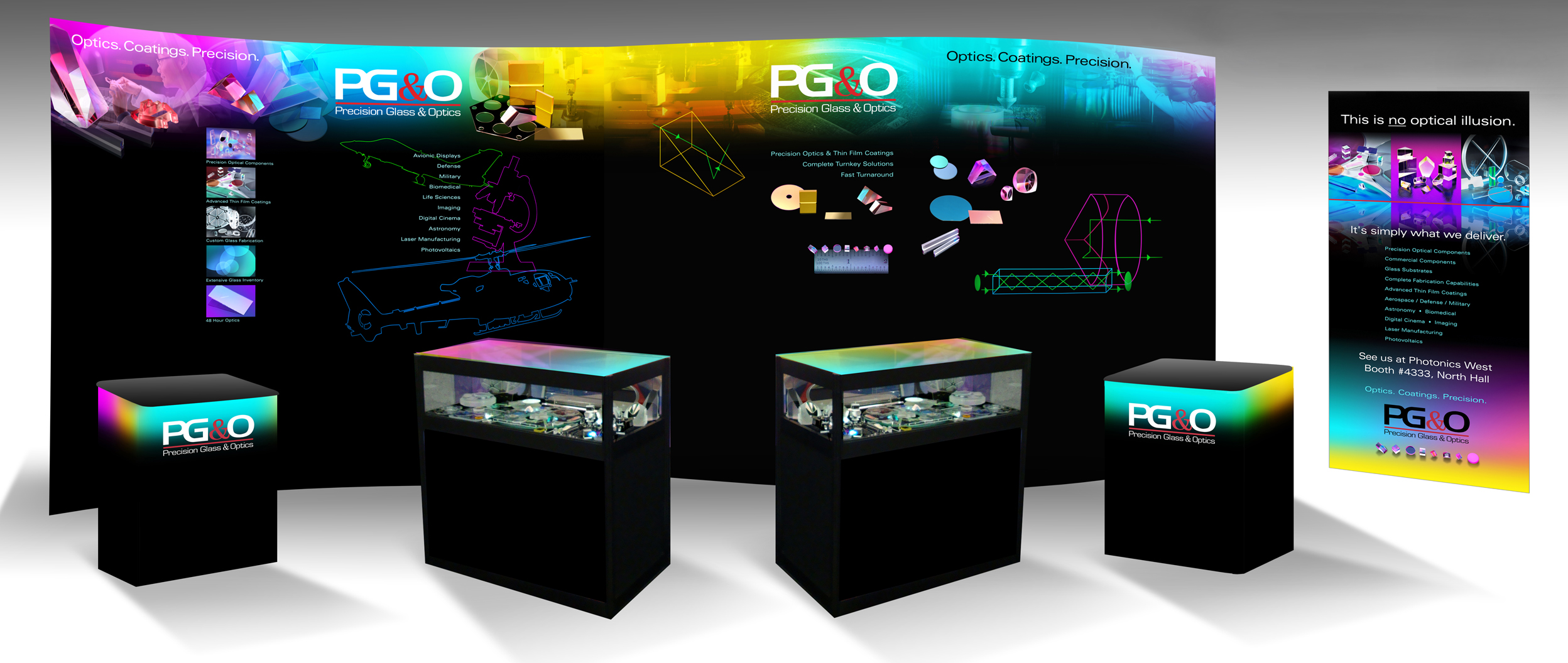 PG&O Trade Show Booth Displays Thin Film Coatings, Optical Fabrication, Glass Substrate Inventory