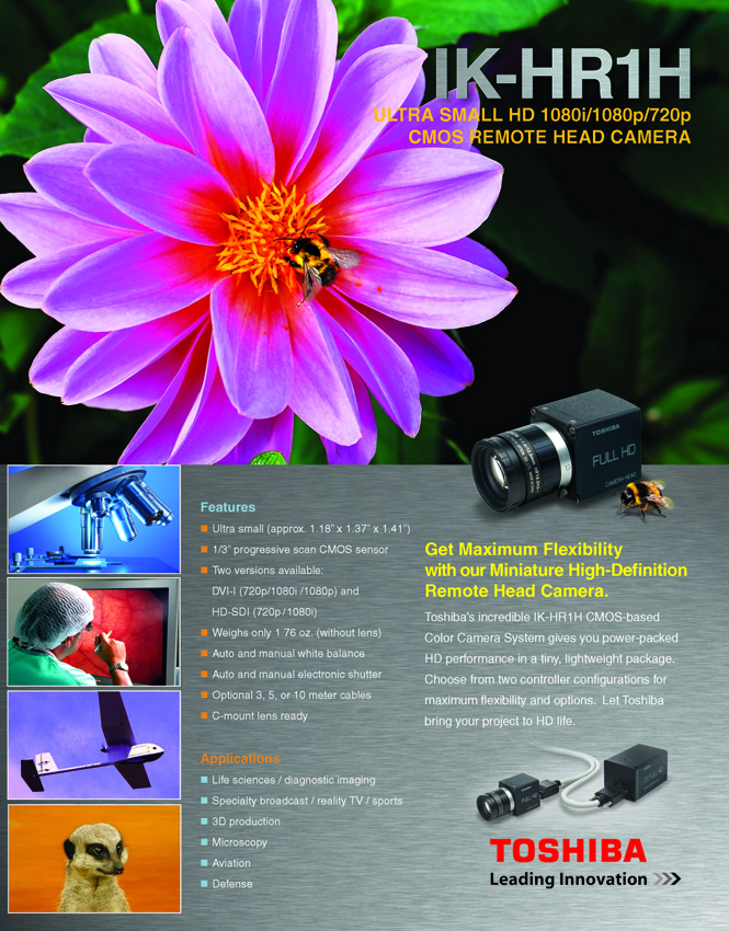 Toshiba Imaging IK-HR1H Ultra Small Remote Head Progressive Scan CMOS Video Camera Data Sheet